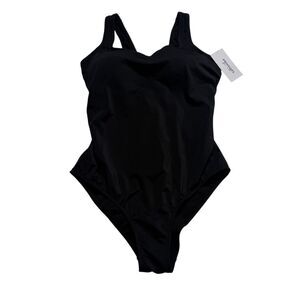 NWT Swimsuits For All Black Hi-Cut One Piece Swimsuit with Flirty Back Tie Sz 20